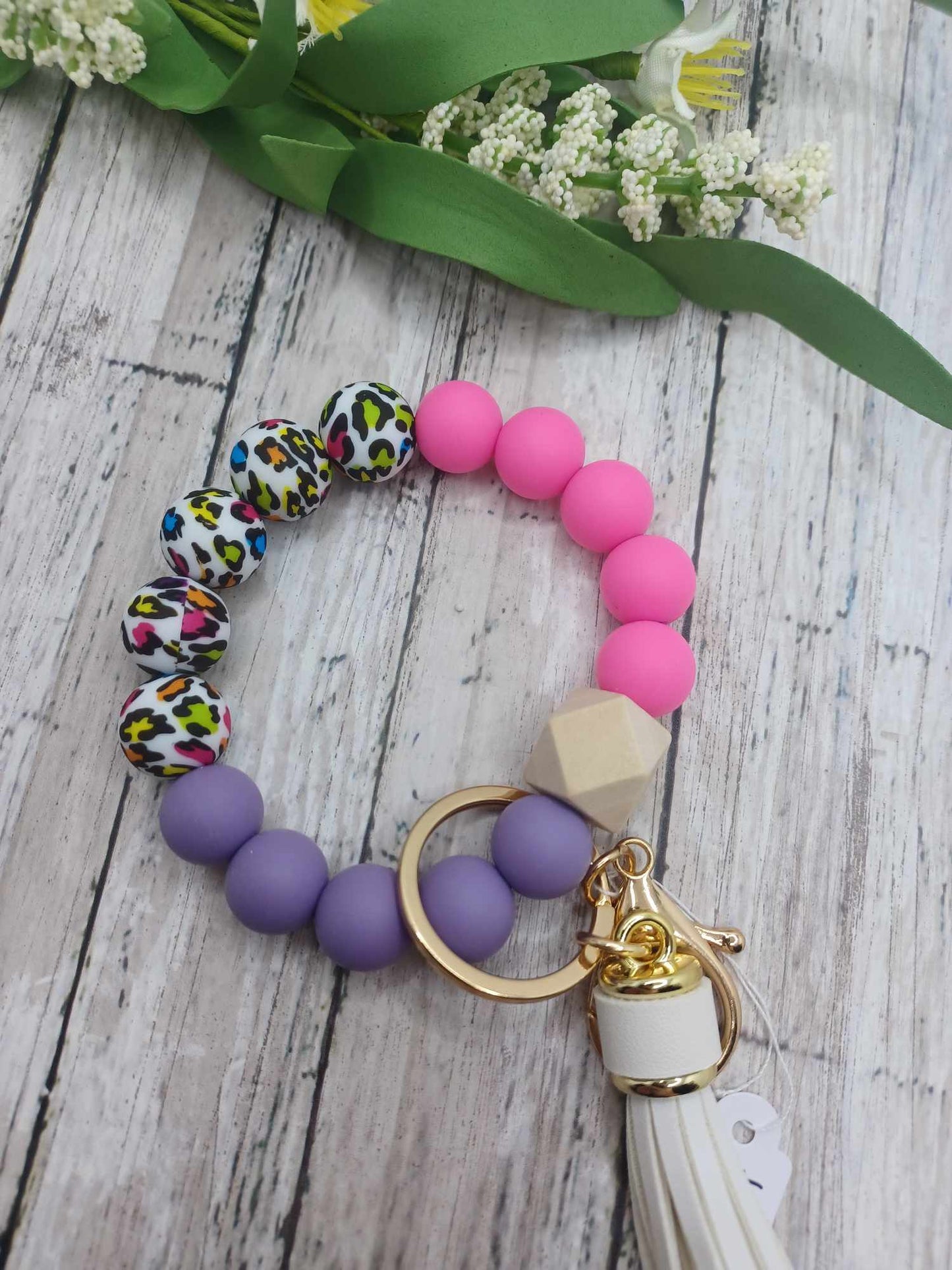 PREORDER - Pink, Purple, & Leopard Beaded Wristlet