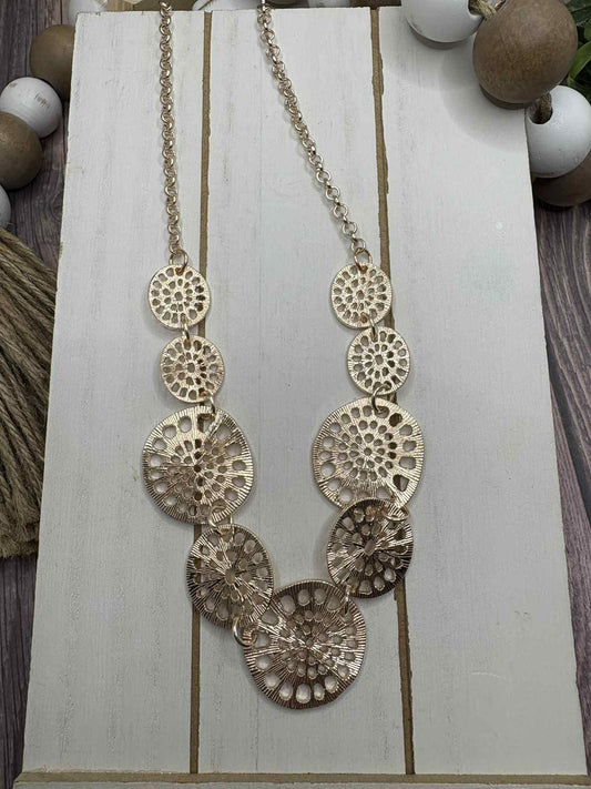 Gold Necklace w/ Textured Circle Accents