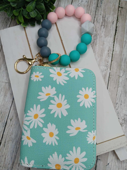 PREORDER - Teal Daisy Beaded Wristlet Wallet