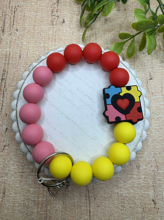 Autism Awareness Puzzle Piece Wristlet Keychain
