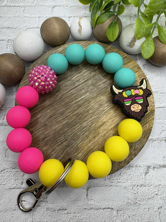 Cow Beaded Wristlet Keychain