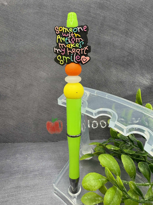 Someone w/ Autism Makes my Heart Smile Beaded Ink Pen