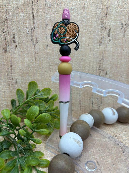 Leopard Stethoscope Beaded Ink Pen