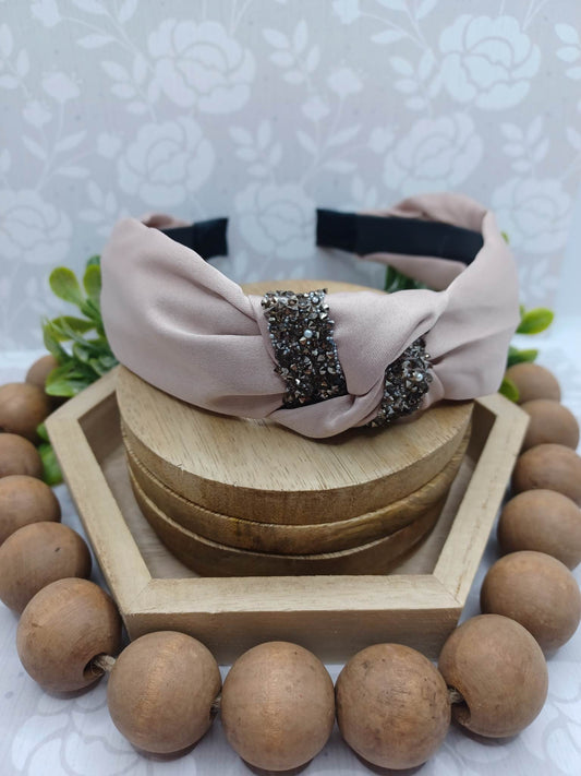 Beige Headband w/ Druzy Crushed Stone & Pearl Accents