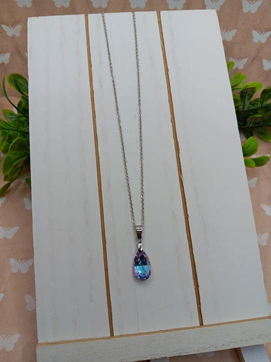 Silver Necklace w/ Purple & Blue Teardrop Pendant