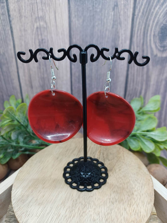 Red Marbled Bowed Circle Style Earrings