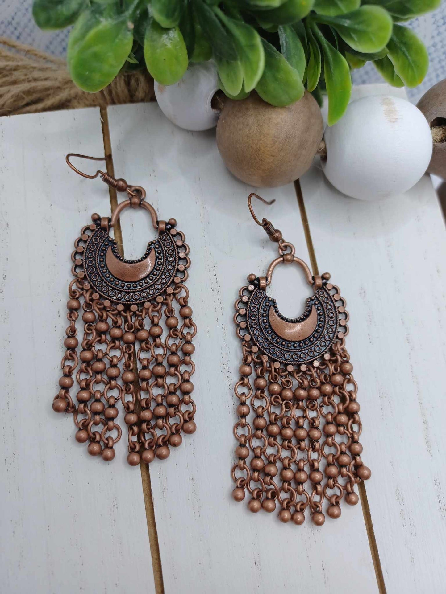 Antiqued Copper Earrings w/ Dangle Style Tassels