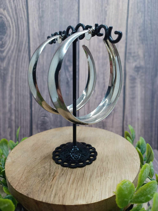 Silver Rounded Out Hoop Earrings