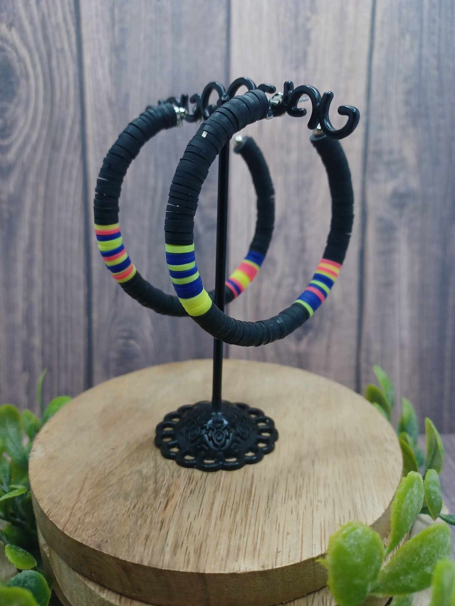 Black & Colorful Disc Style Earrings