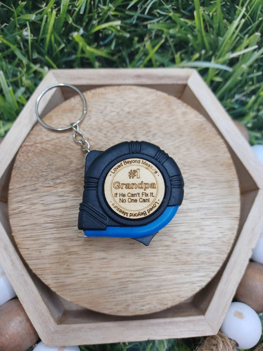 Blue #1 Grandpa - If He Cant Fix it No one Can Measuring Tape Keychain