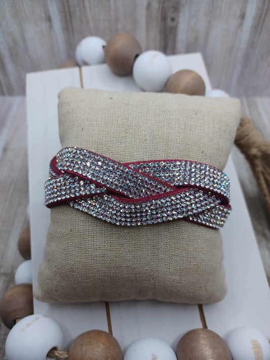 Pink Braided Bracelet w/ Rhinestones