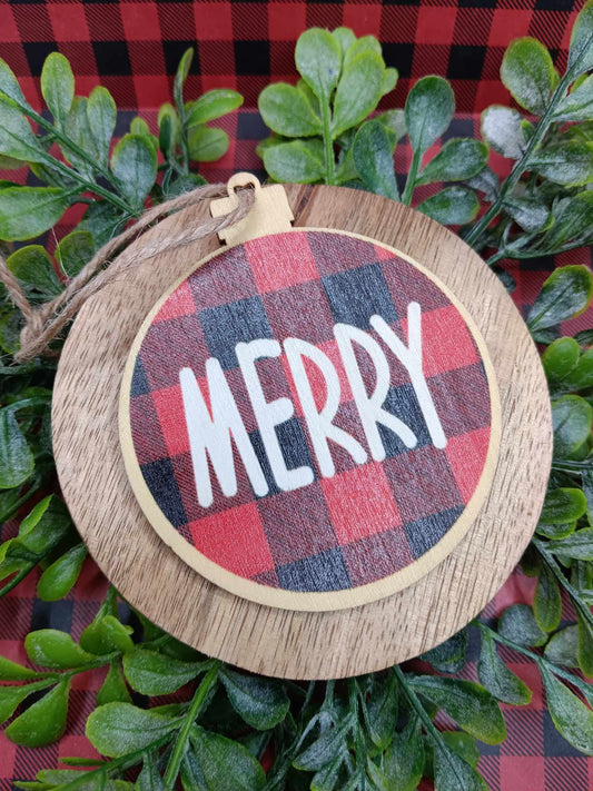 "Merry" Buffalo Plaid Holiday Ornament