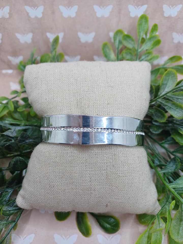 Silver Cuff Style Bracelet w/ Rhinestone Accents