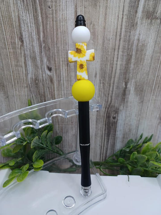 Sunflower Cross Beaded Ink Pen