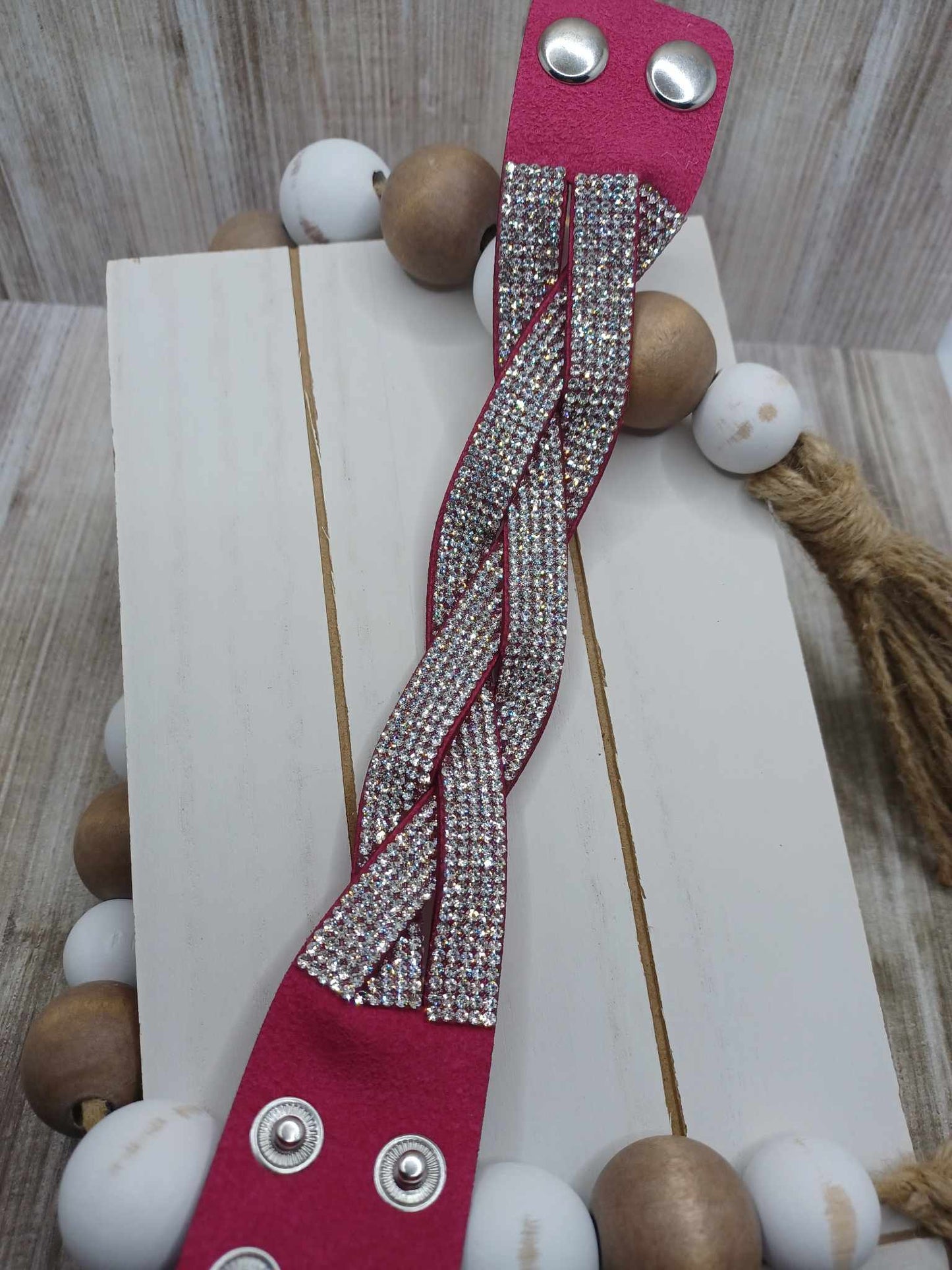 Pink Braided Bracelet w/ Rhinestones