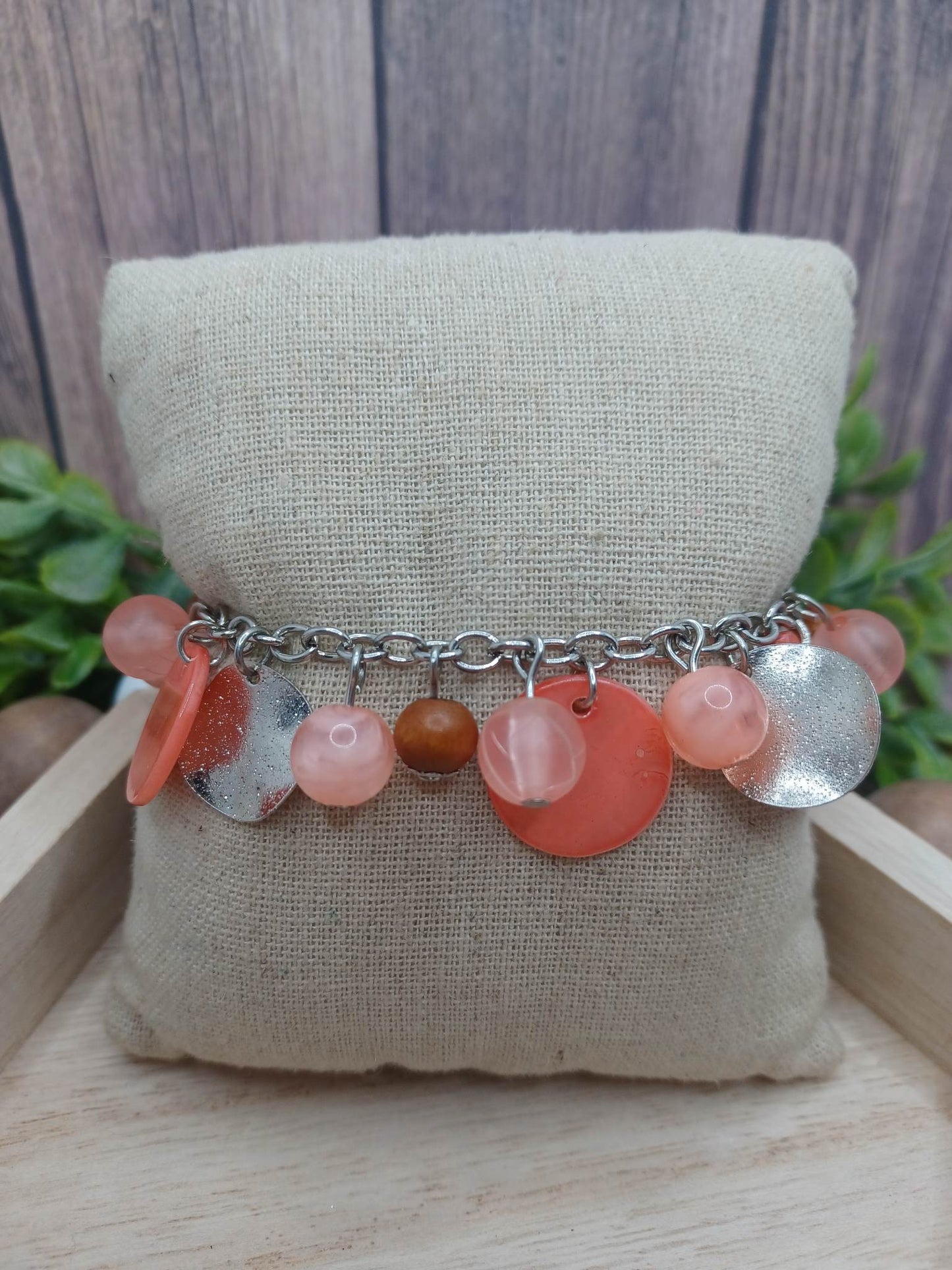 Coral Bracelet/Anklet w/ Wood Beading