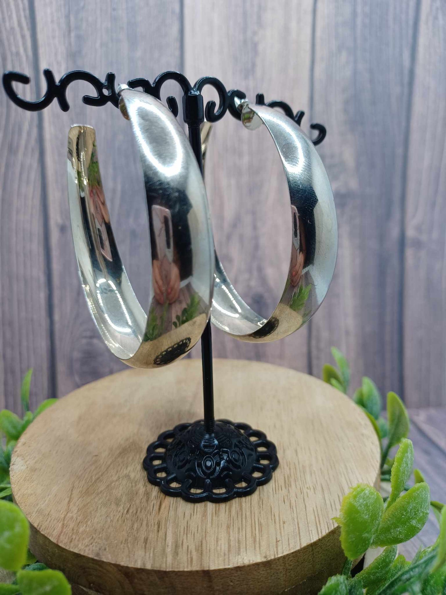 Silver Rounded Out Hoop Earrings