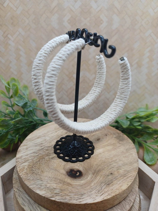 White Fabric Wrapped Earrings