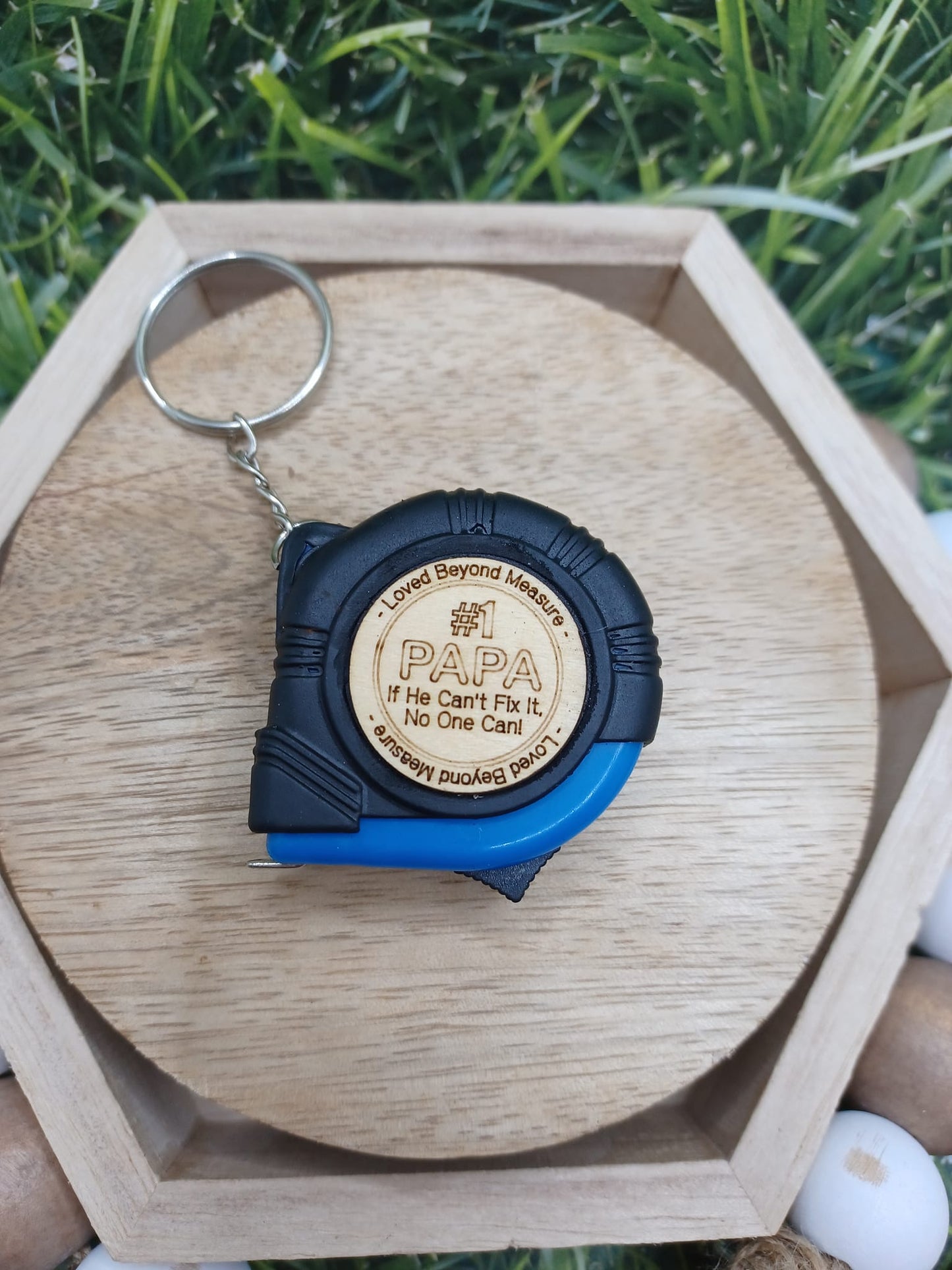 Blue #1 Papa - If He Cant Fix it No one Can Measuring Tape Keychain