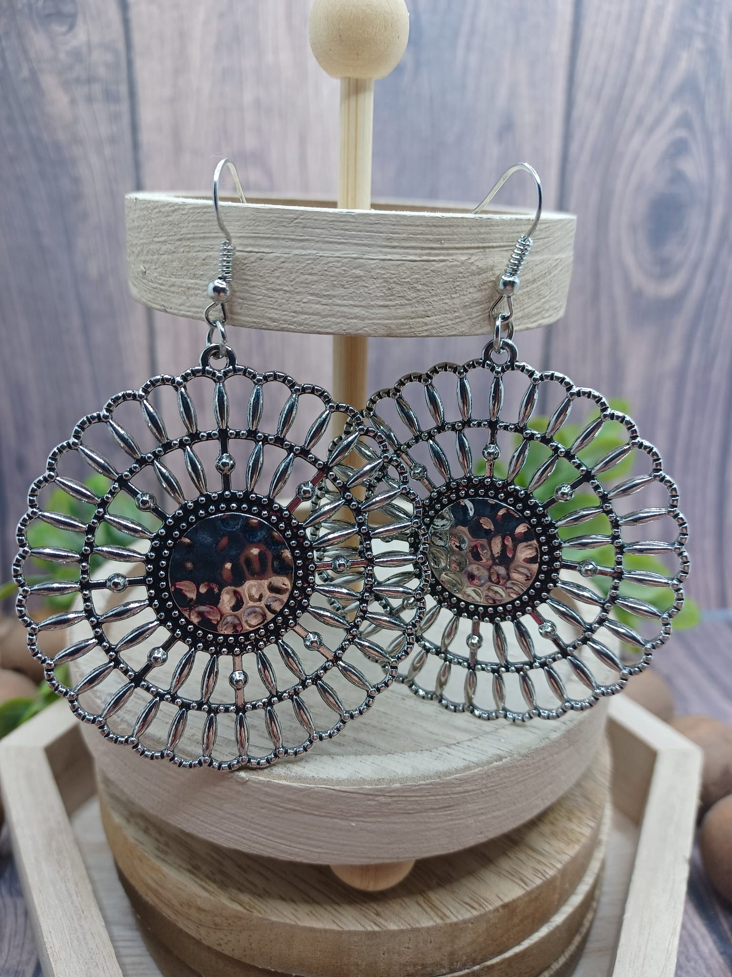 Silver Flower Patterned & Textured Earrings