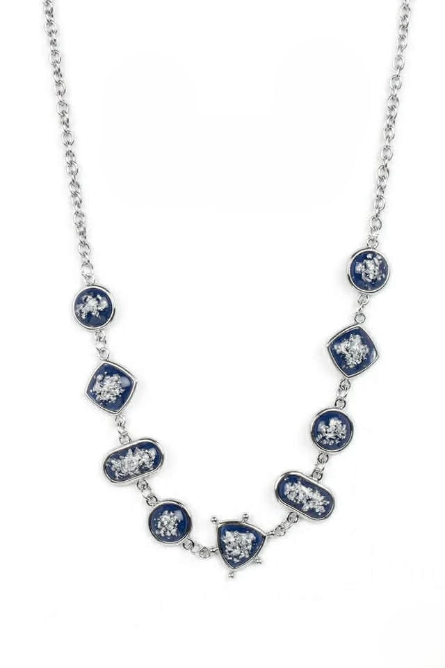 Silver Short Necklace w/ Blue Crackle Pendant Accents