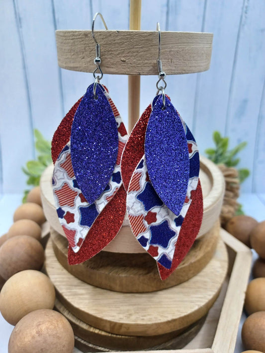 Triple Layered Red, White, & Blue Themed Earrings