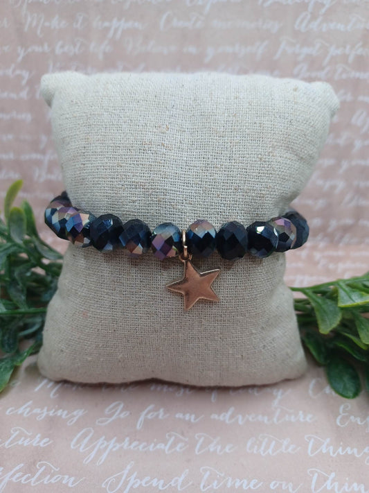 Black Beaded Bracelet w/ Star Charm