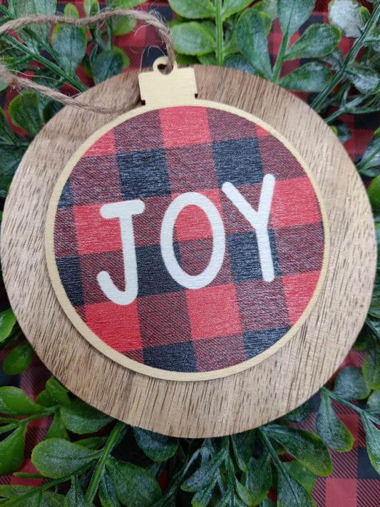 Joy Buffalo Plaid Christmas Ornament