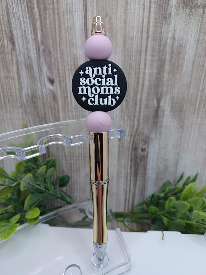 Anti-Social Mom's Club Pink & Gold Beaded Ink Pen