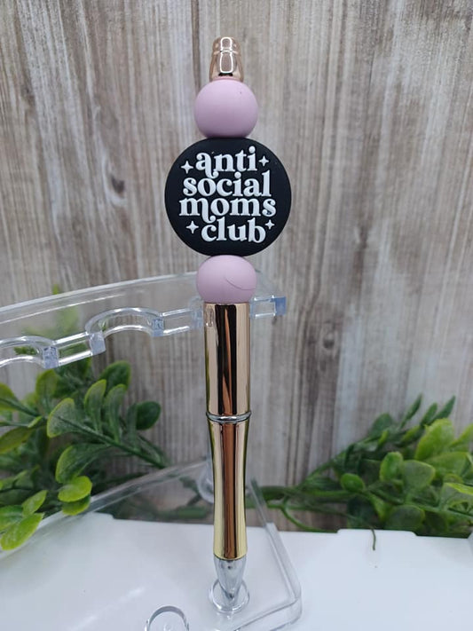 Anti-Social Mom's Club Pink & Gold Beaded Ink Pen