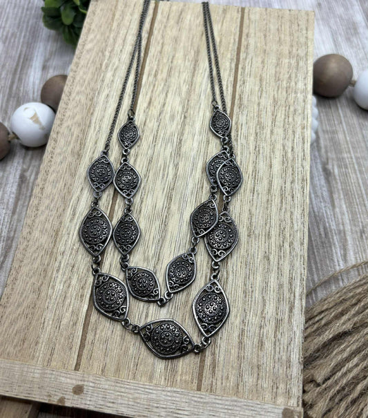 Gunmetal Layered & Textured Necklace