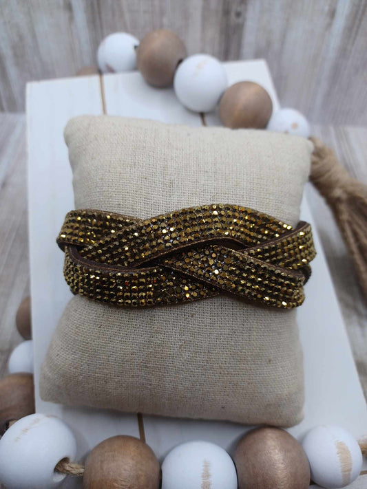 Gold Braided Bracelet w/ Brass Rhinestones
