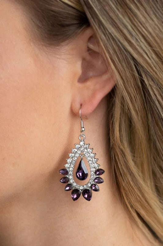 Silver Earrings w/ White & Purple Rhinestones