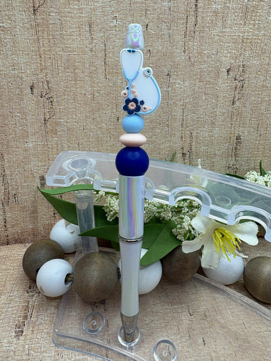Blue Stethoscope Beaded Ink Pen
