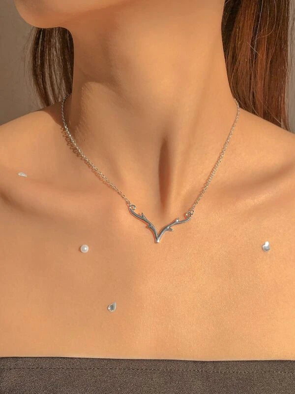 Silver Antler Necklace