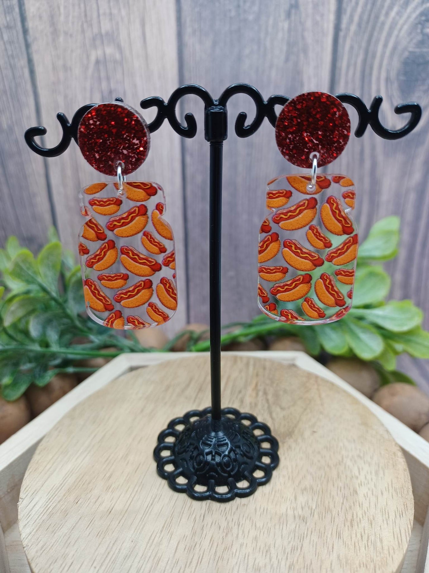 Hot Dog Printed Acrylic Earrings