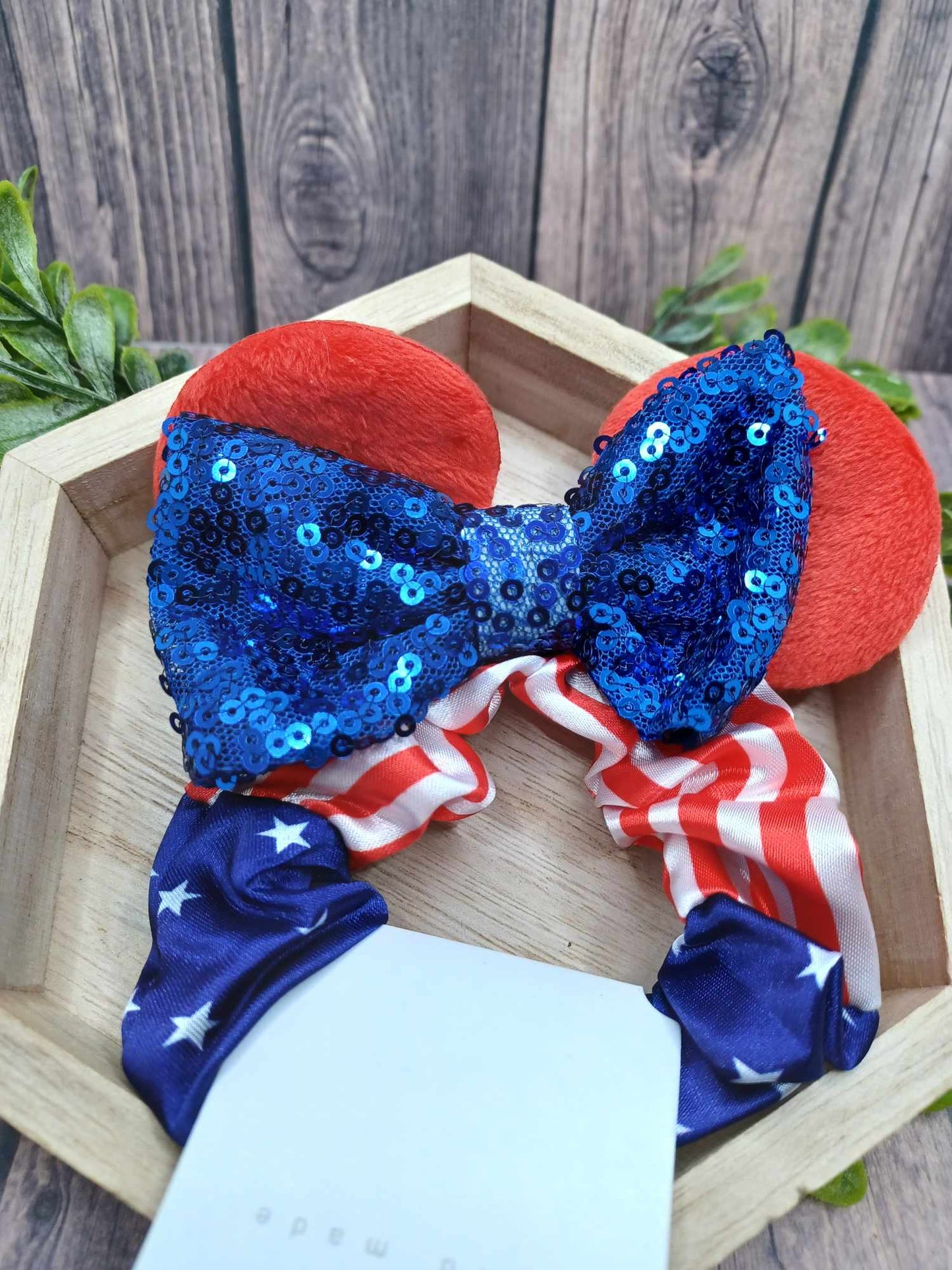 Red, White, & Blue Hair Scrunch w/ Red Mouse Ears