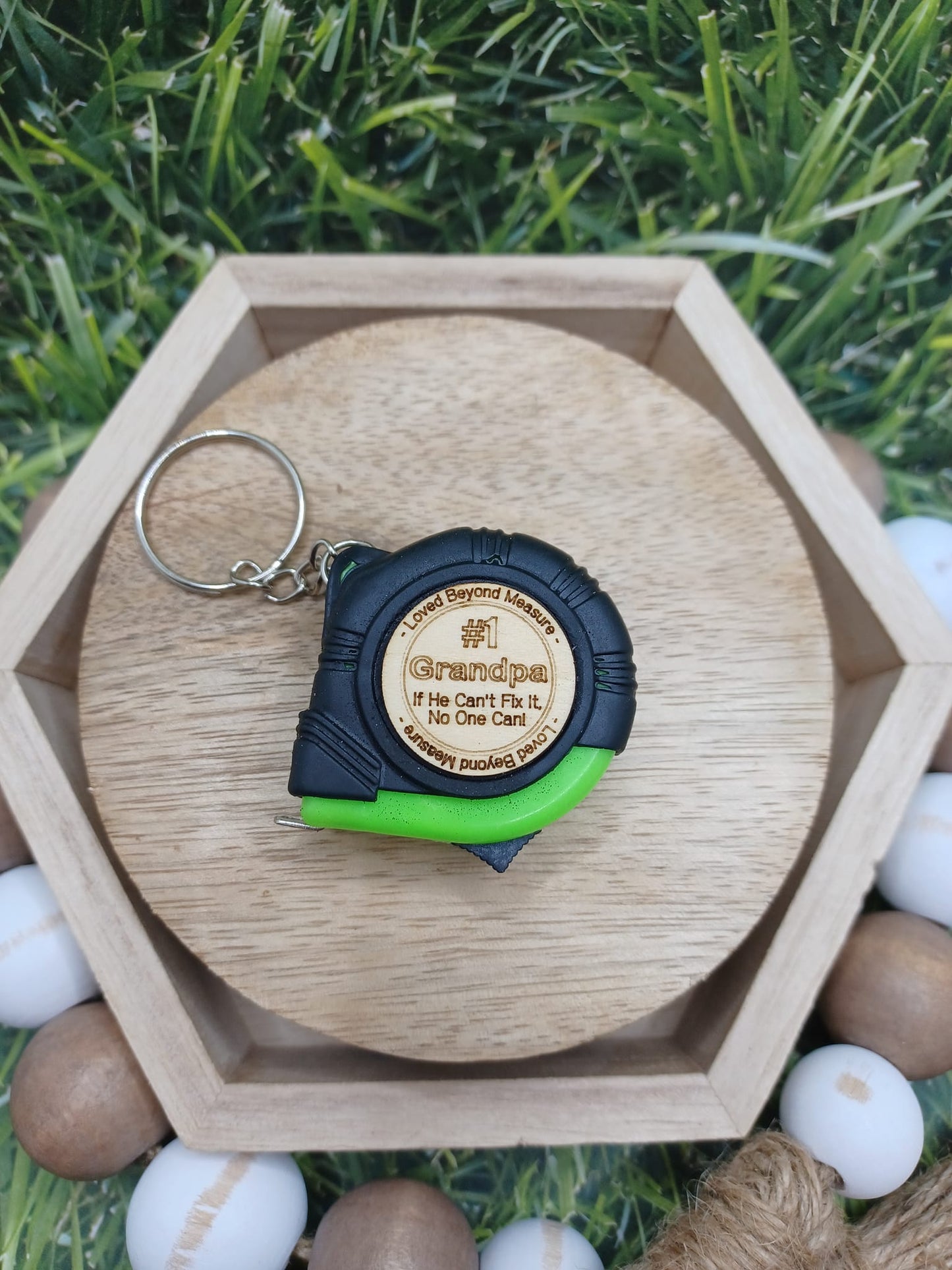 Green #1 Grandpa - If He Cant Fix it No one Can Measuring Tape Keychain