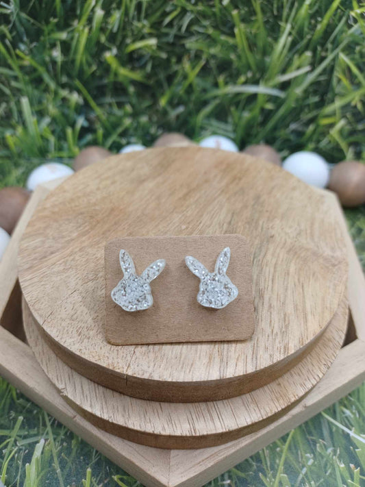White Glitter Bunny Earrings