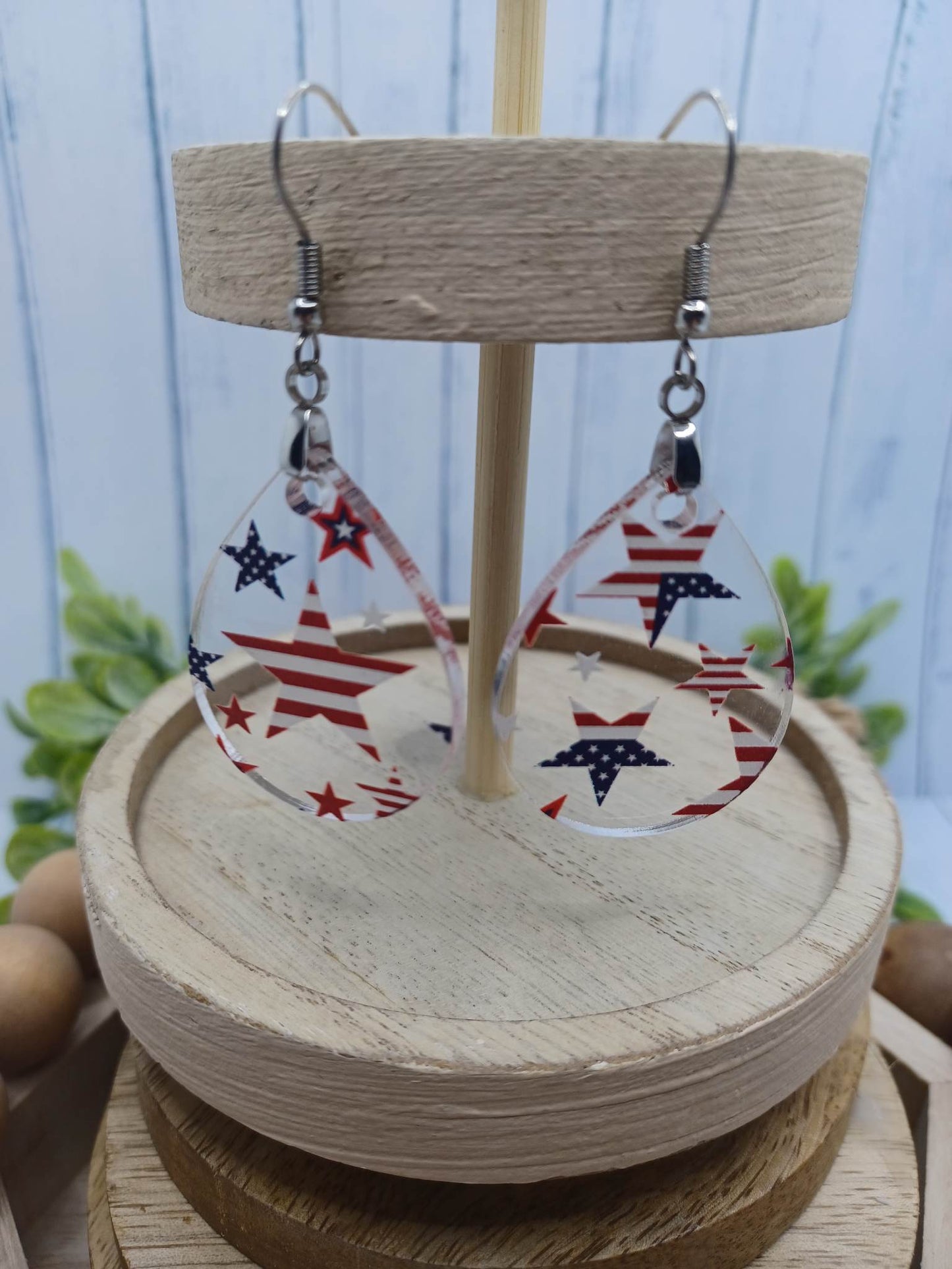 Red, White, & Blue Stars & Stripes Acrylic Teardrop Earrings