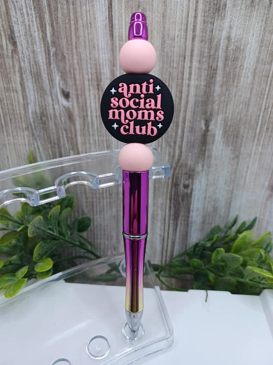 Anti-Social Moms Club Pink Ombre Beaded Ink Pen