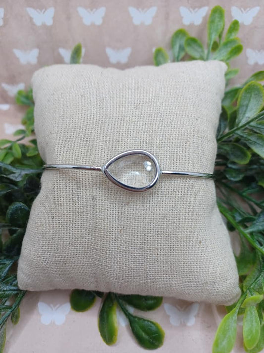 Silver Cuff Style Bracelet w/ Clear Acrylic Teardrop Accent