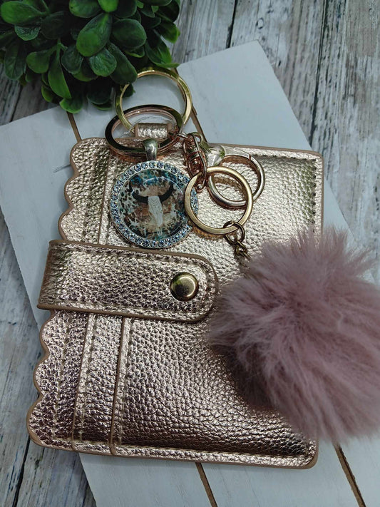 Chrome Style Wallet w/ Bull Skull, Pom, & Lanyard Keychain Attachments