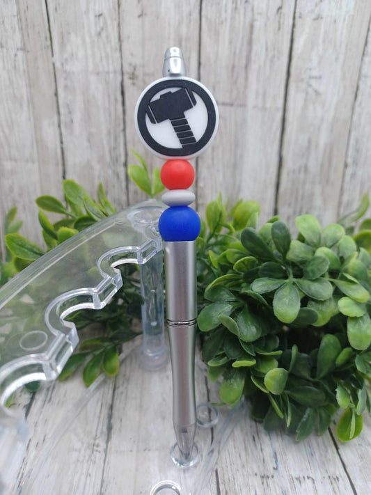 Silver, Red, & Blue Beaded Hammer Pen