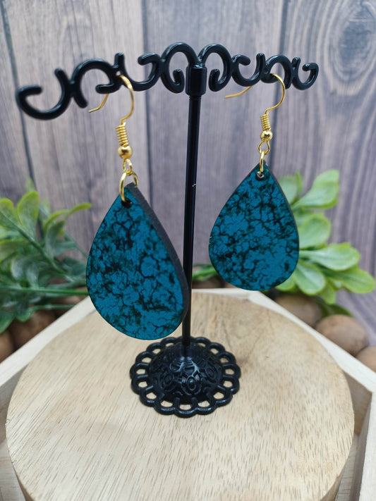 Wooden Turquoise Cracklestone Earrings