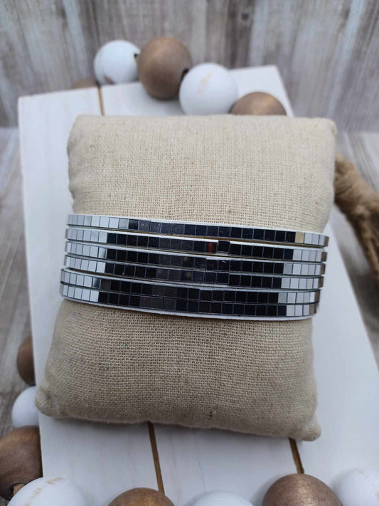 White Suede Style Bracelet w/ Silver Square Details