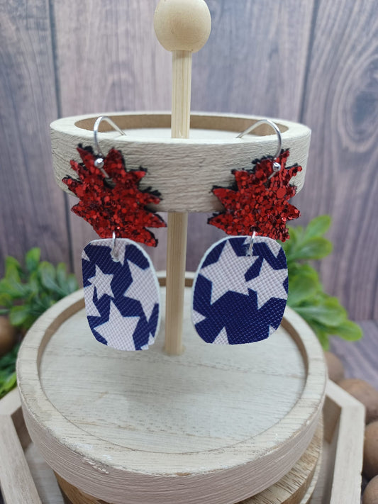 Red, White, & Blue Pineapple Earrings w/ Stars & Red Glitter