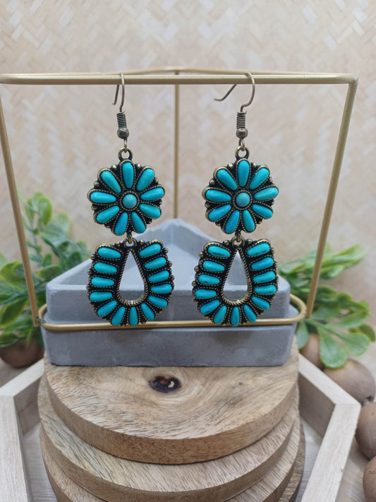 Brass Style Earrings w/ Turquoise Crackle Stone