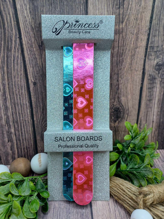 Pink & Blue Holographic Emory Nail File Boards w/ Hearts