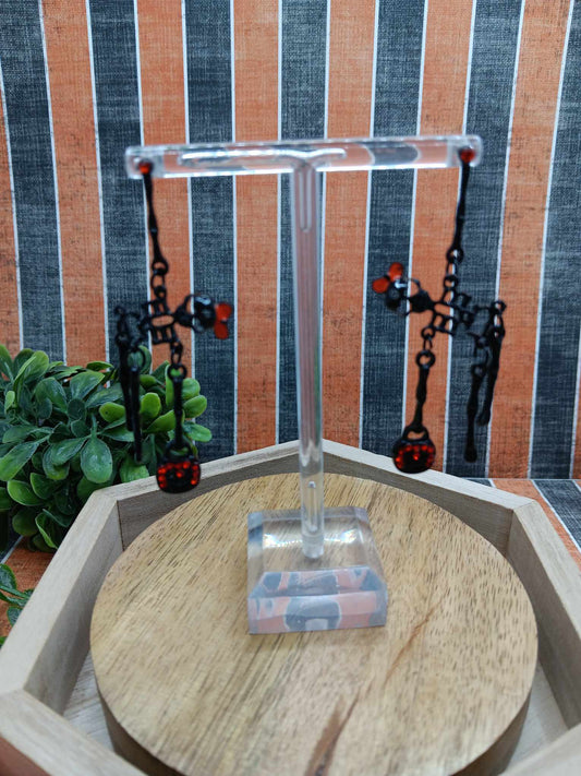 Black Skeleton w/ Orange Rhinestone Accent Earrings